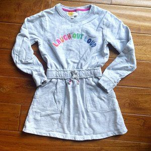Mini Boden Grey French Terry Dress Rainbow LAUGH OUT LOUD 7-8 years Pockets